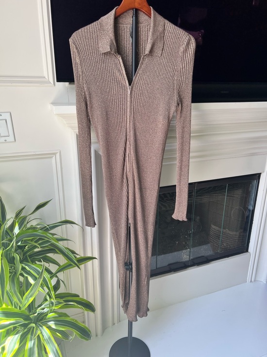 Anthropologie Dresses & Skirts - By Anthropology Shimmery Brown Ribbed Knit Dress/Duster